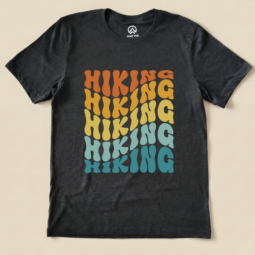 Hiking Vintage Wavy Text Shirt Hike Tee T-Shirt Dark Grey Heather / S