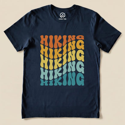 Hiking Vintage Wavy Text Shirt Hike Tee T-Shirt Navy / S