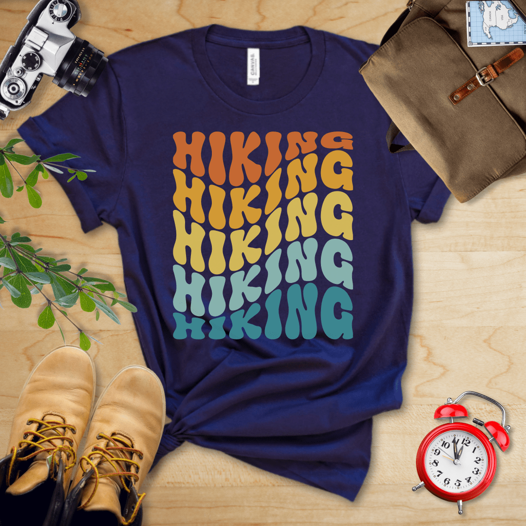 Printify T-Shirt Navy / S Hiking Vintage Wavy Text Shirt