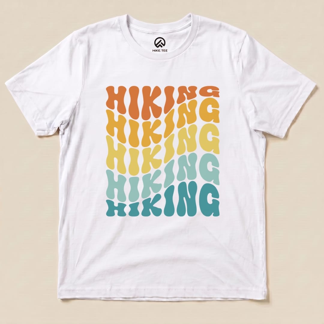 Hiking Vintage Wavy Text Shirt Hike Tee T-Shirt White / S