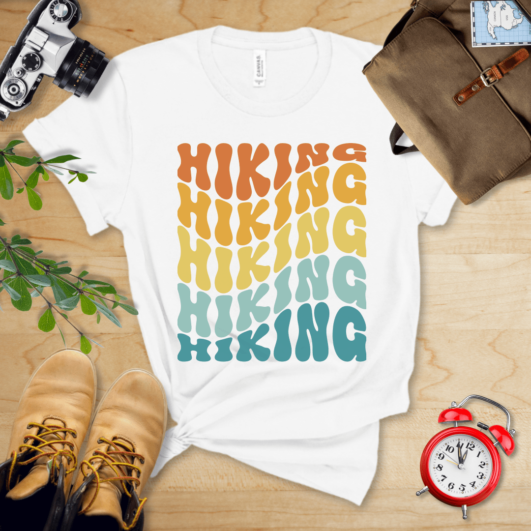 Printify T-Shirt White / S Hiking Vintage Wavy Text Shirt