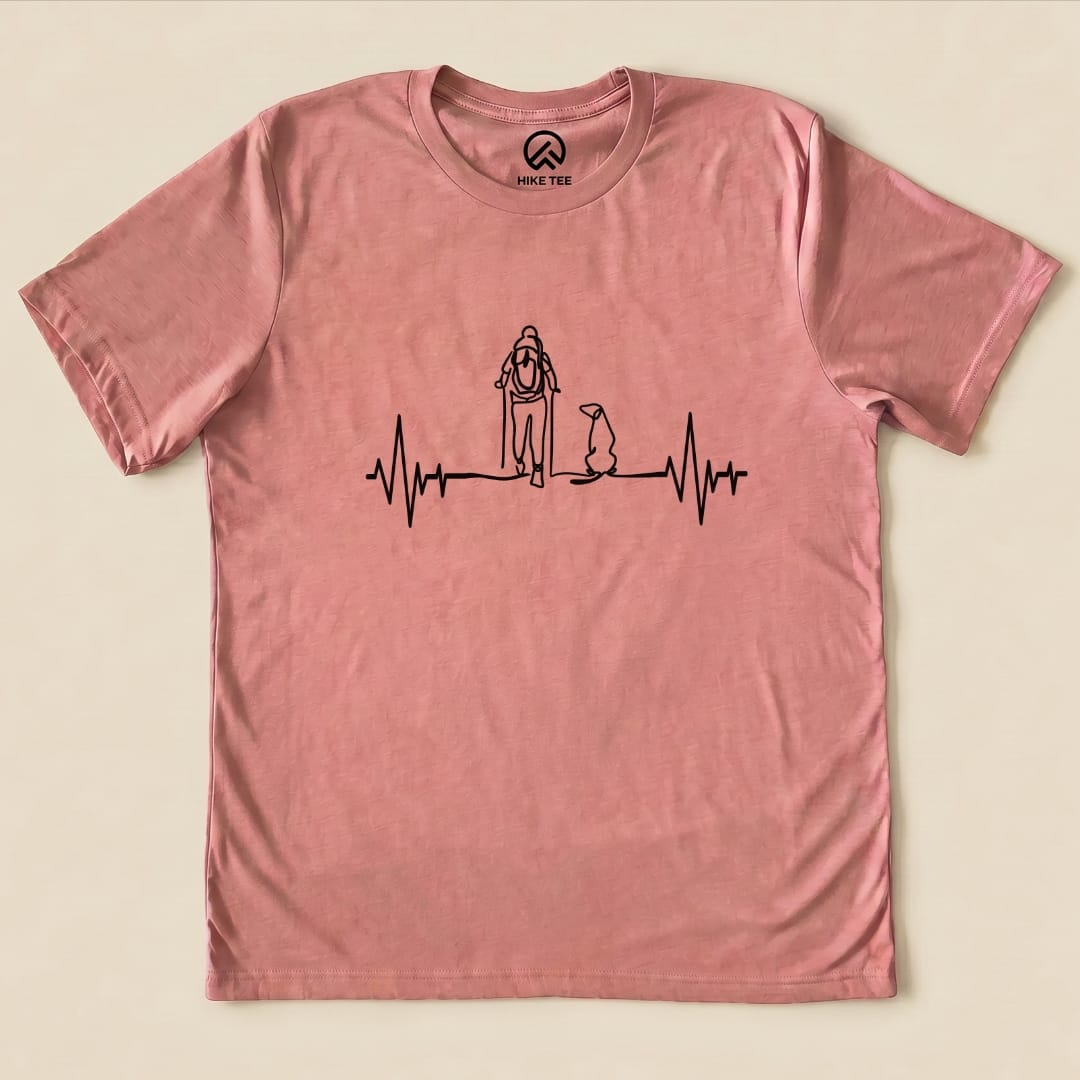 Hike Tee T-Shirt Heather Mauve / S Hiking with Dog Heart Rate Shirt