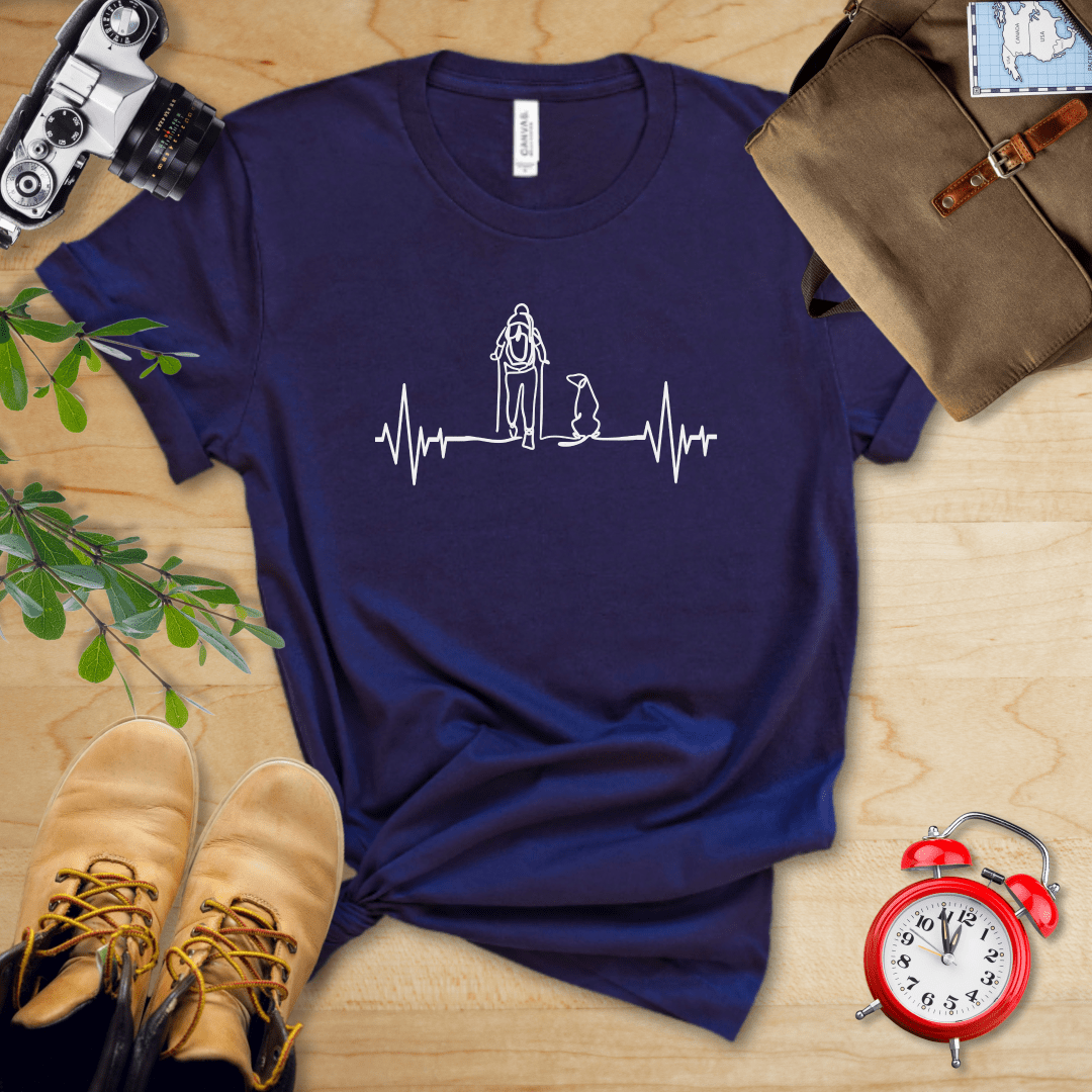 Printify T-Shirt Navy / S Hiking with Dog Heart Rate Shirt