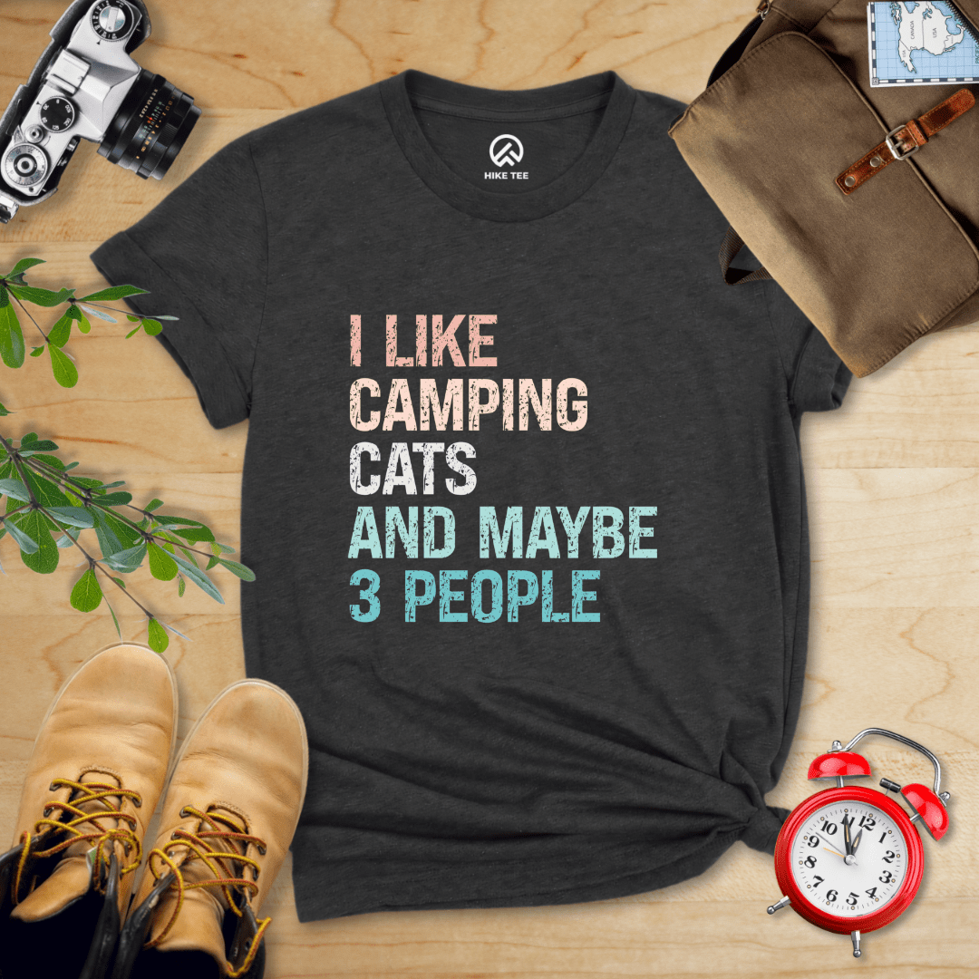 Hike Tee T-Shirt Dark Grey Heather / S I Like Camping Cat Shirt