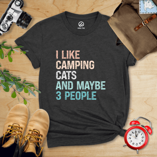 Hike Tee T-Shirt Dark Grey Heather / S I Like Camping Cat Shirt