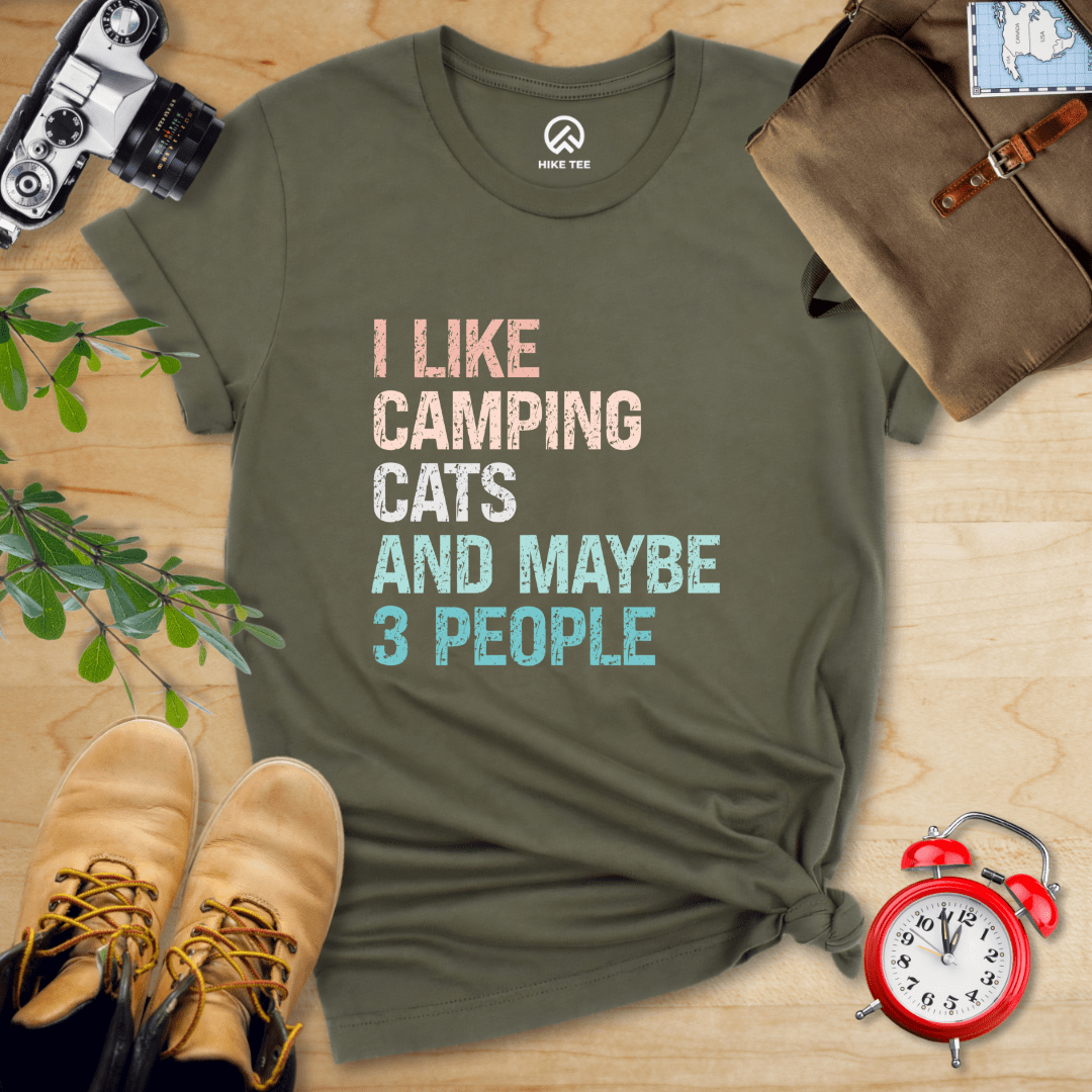 Hike Tee T-Shirt Military Green / S I Like Camping Cat Shirt