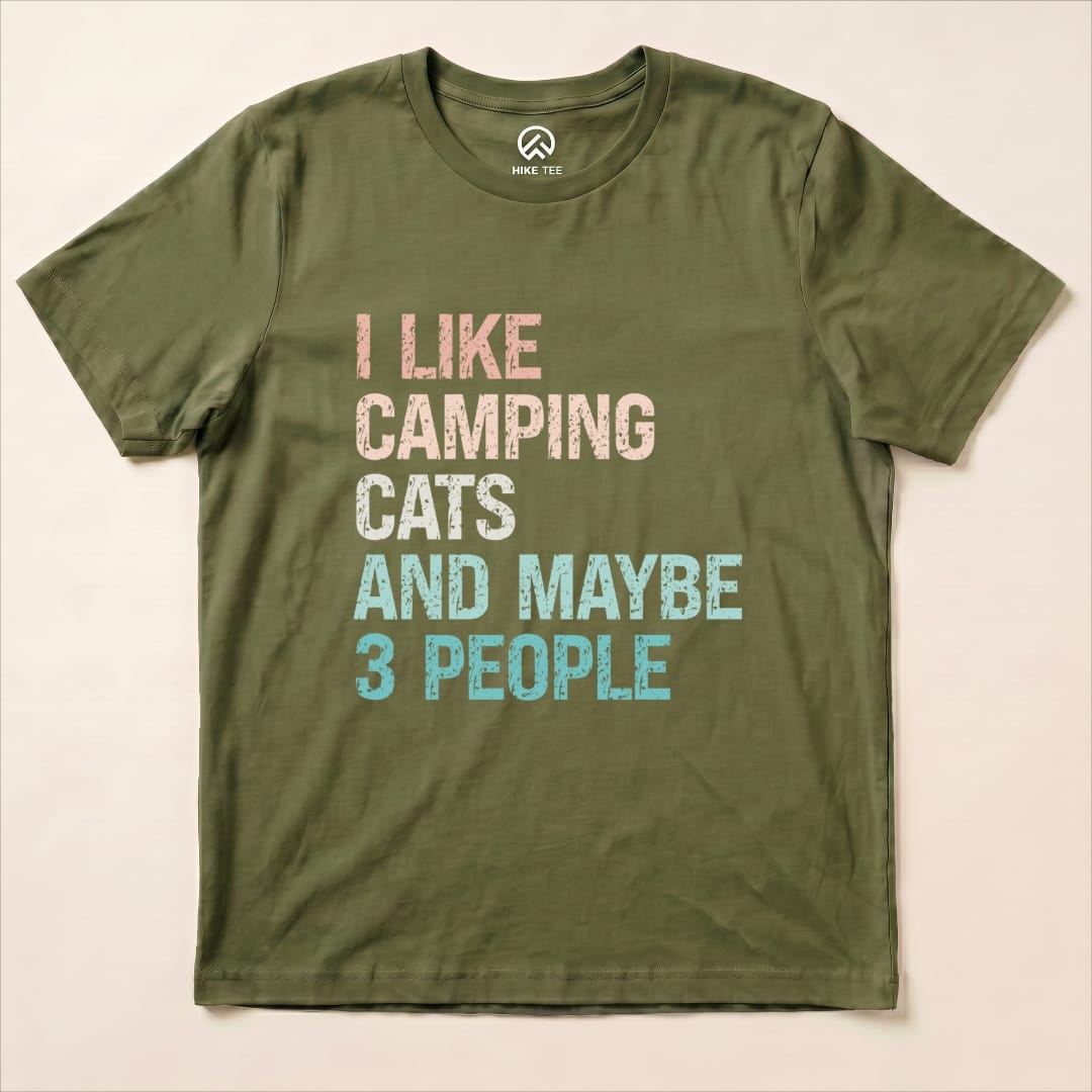 I Like Camping Cat Shirt Hike Tee T-Shirt Military Green / S