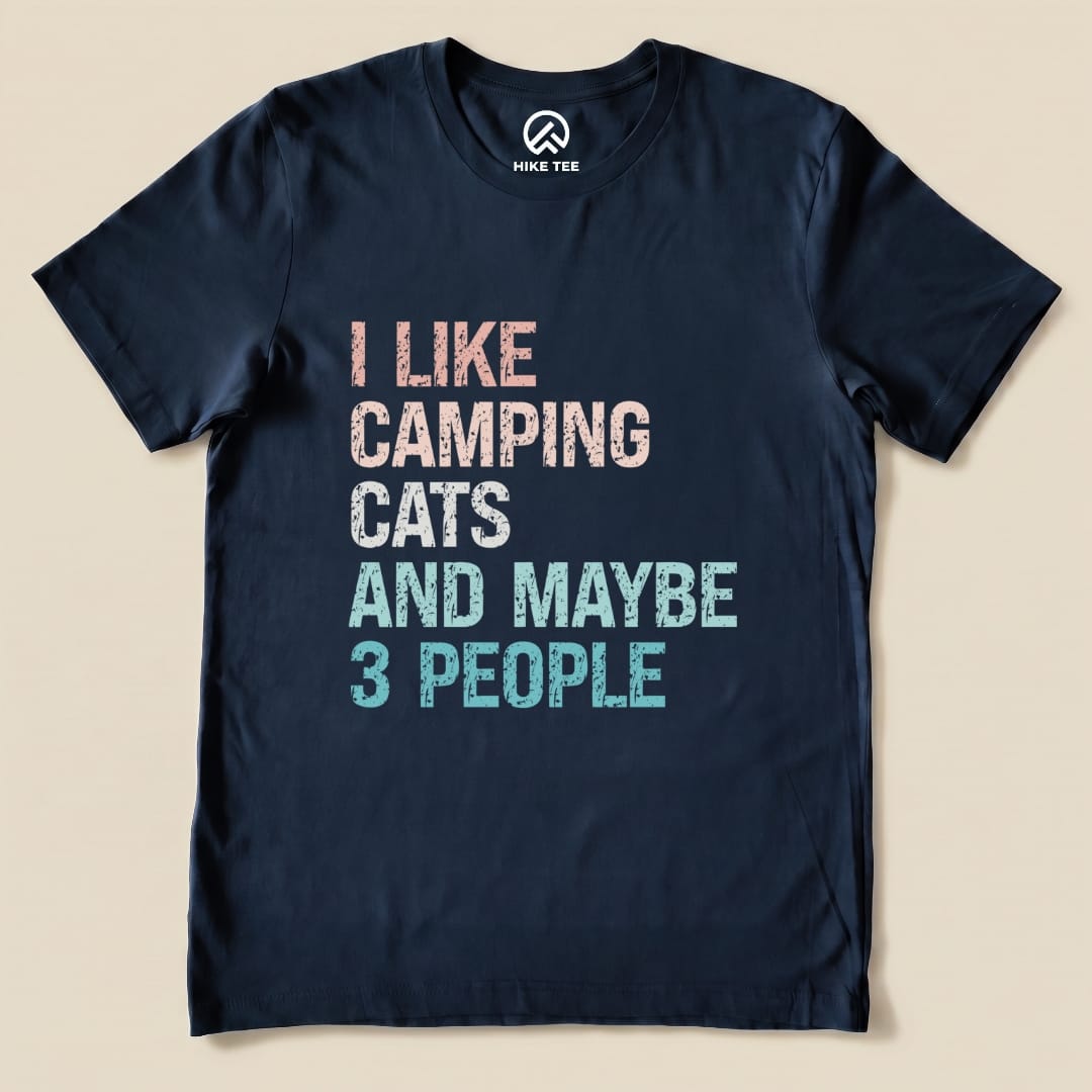 I Like Camping Cat Shirt Hike Tee T-Shirt Navy / S