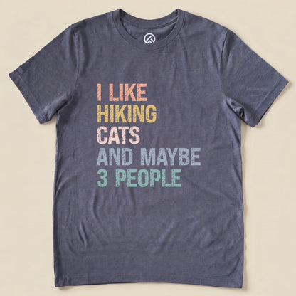 I like Hiking Cat Shirt Hike Tee T-Shirt Heather Navy / S
