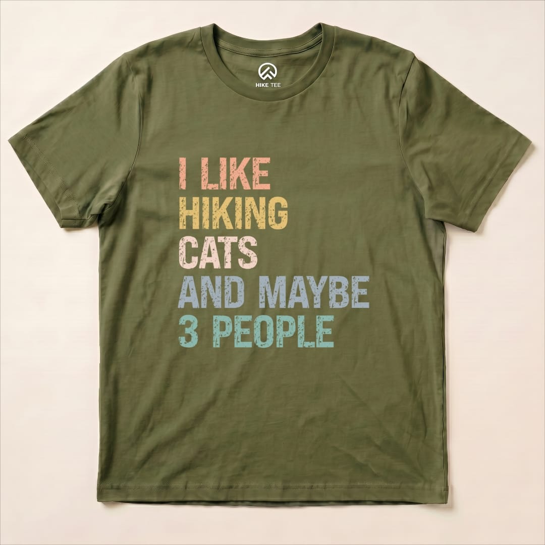 I like Hiking Cat Shirt Hike Tee T-Shirt Military Green / S