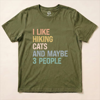 I like Hiking Cat Shirt Hike Tee T-Shirt Military Green / S