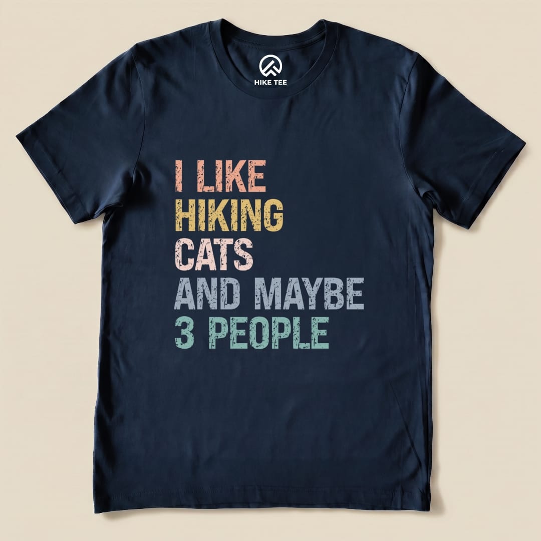 I like Hiking Cat Shirt Hike Tee T-Shirt Navy / S