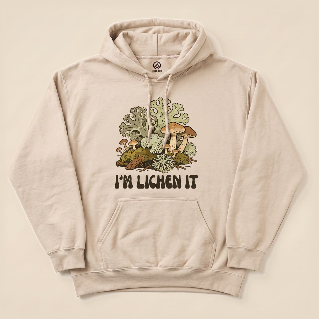 Sand I'm Lichen It Hoodie with a vintage mushroom and lichen graphic