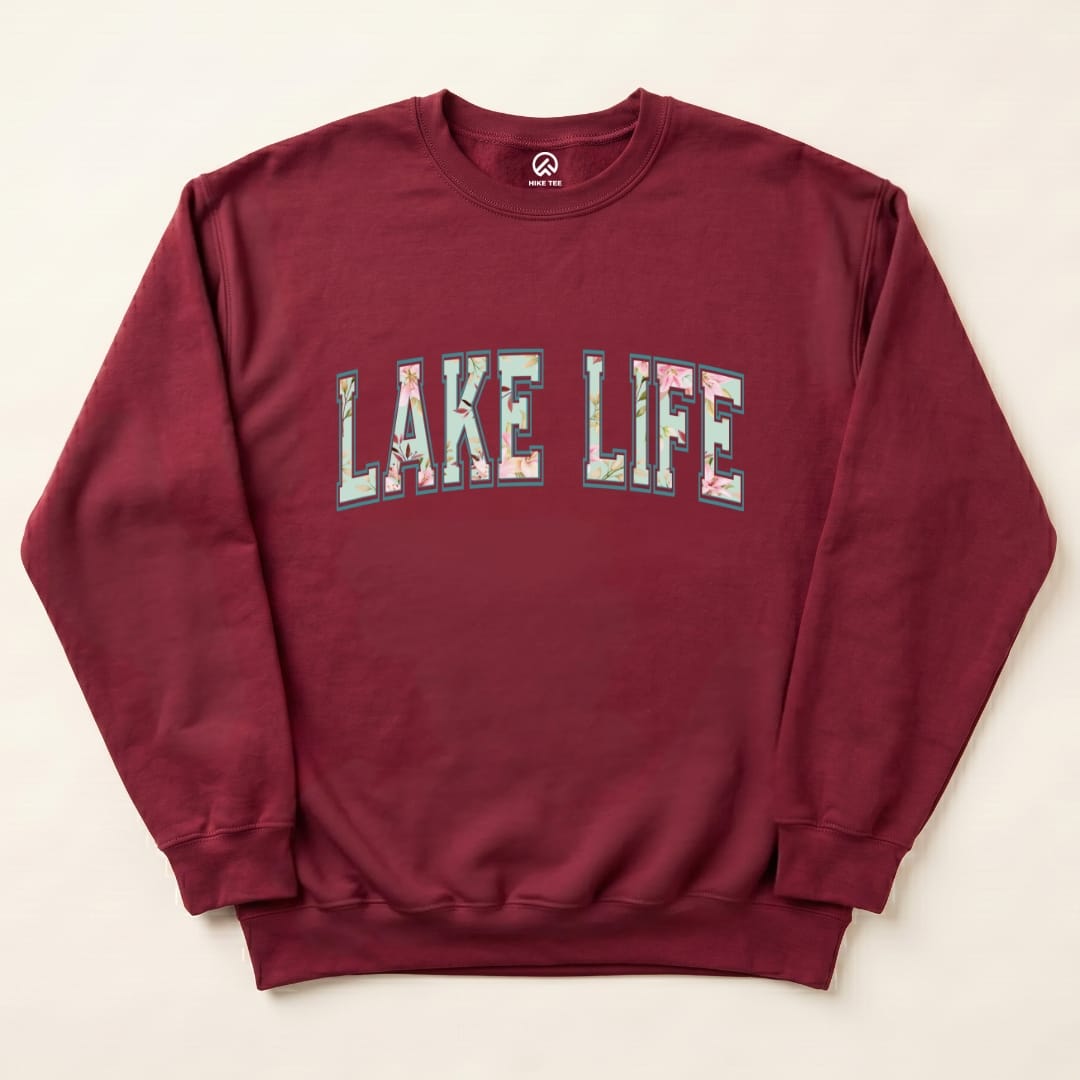 Lake Life Sweatshirt Hike Tee Sweatshirt Maroon / S
