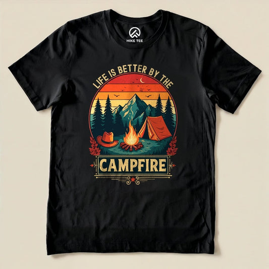 Black Life Is Better Campfire Shirt with a retro campfire scene graphic