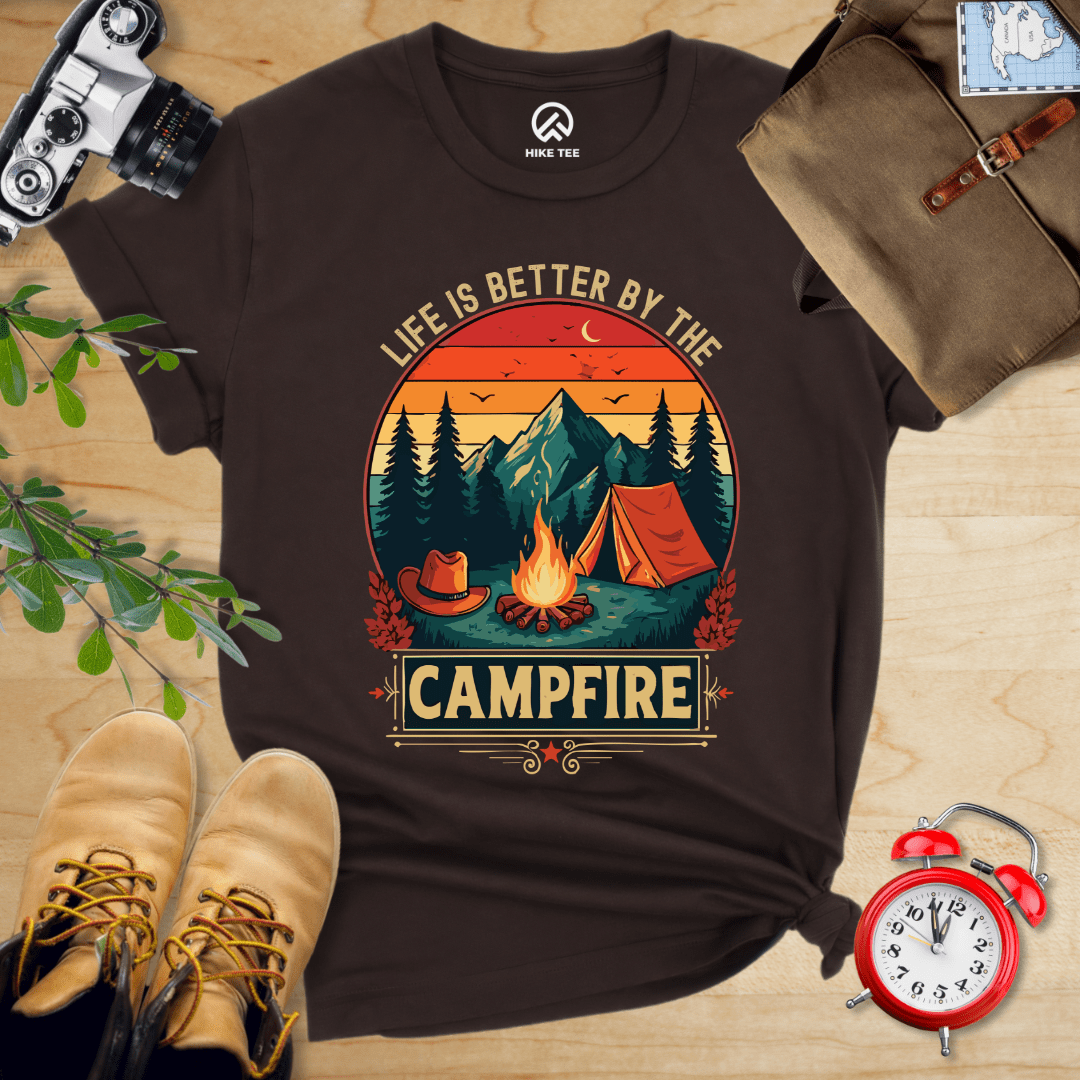 Hike Tee T-Shirt Brown / S Life Is Better Campfire Shirt