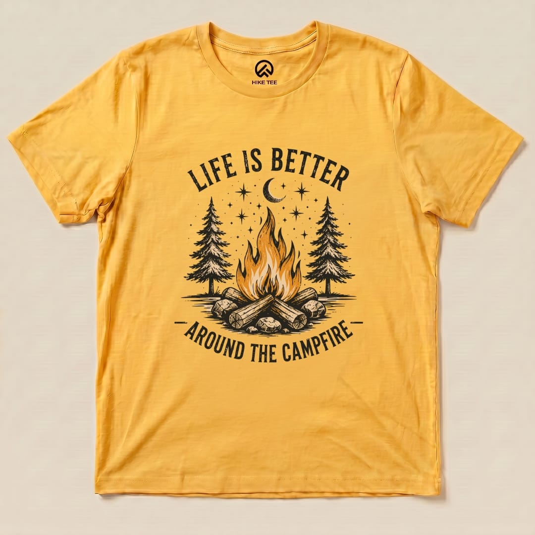 Life is better Campfire Shirt Hike Tee T-Shirt Gold / S