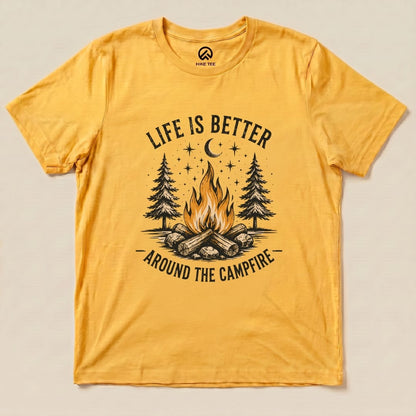 Life is better Campfire Shirt Hike Tee T-Shirt Gold / S