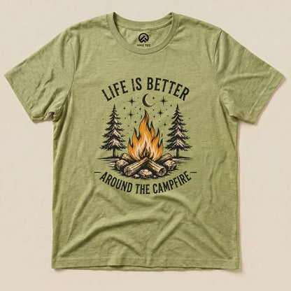 Life is better Campfire Shirt Hike Tee T-Shirt Heather Green / S