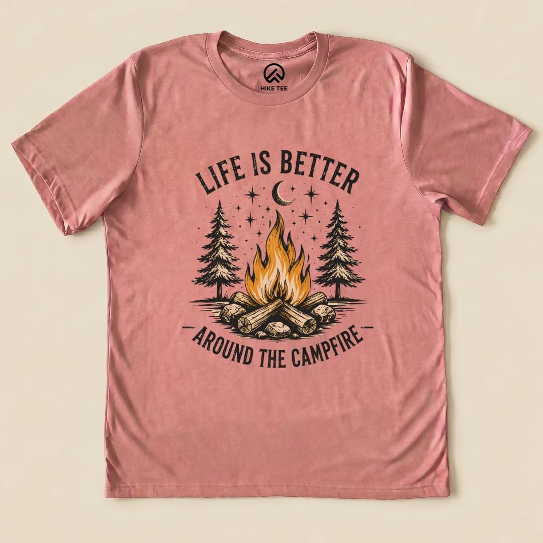 Life is better Campfire Shirt Hike Tee T-Shirt Heather Mauve / S
