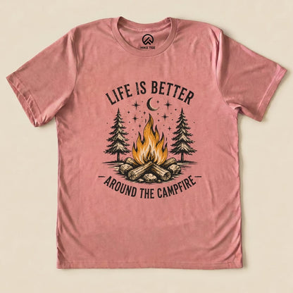 Life is better Campfire Shirt Hike Tee T-Shirt Heather Mauve / S