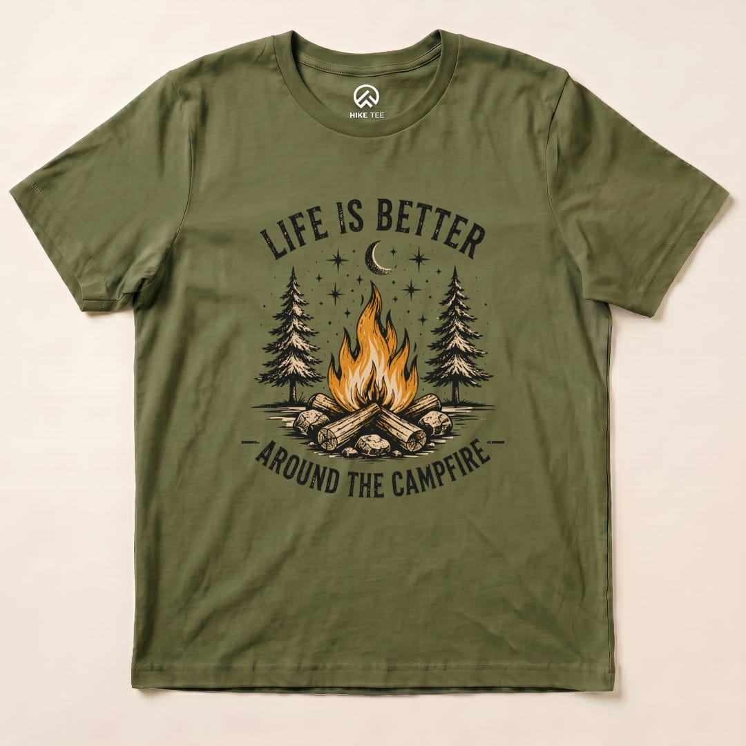 Life is better Campfire Shirt Hike Tee T-Shirt Military Green / S