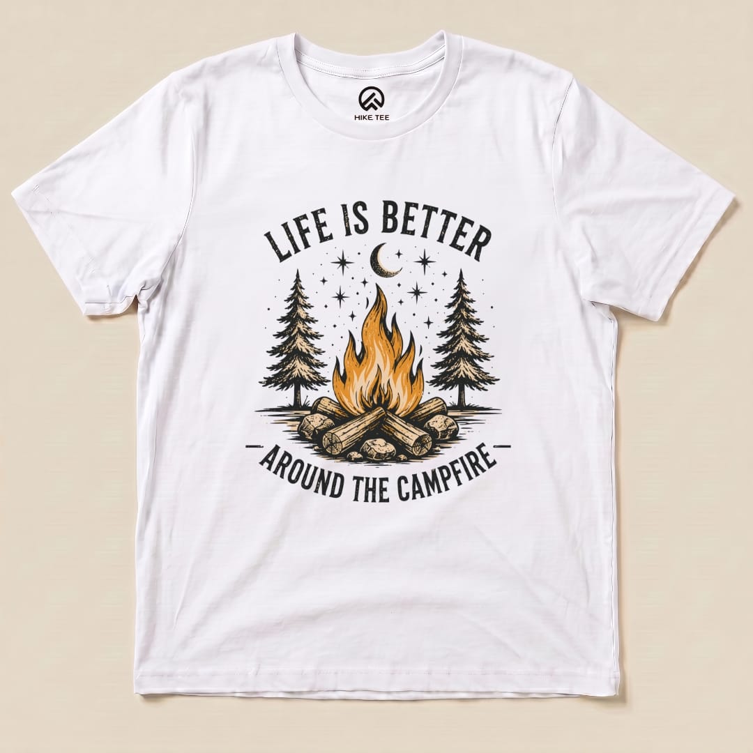 Life is better Campfire Shirt Hike Tee T-Shirt White / S