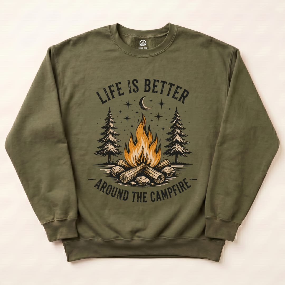 Life Is Better Campfire Sweatshirt in Military Green