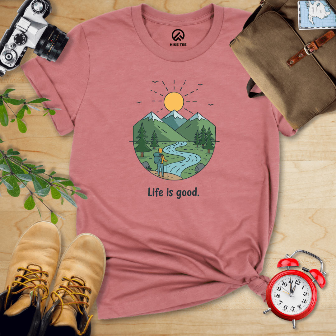 Hike Tee T-Shirt Heather Mauve / S Life is Good Hiking Shirt