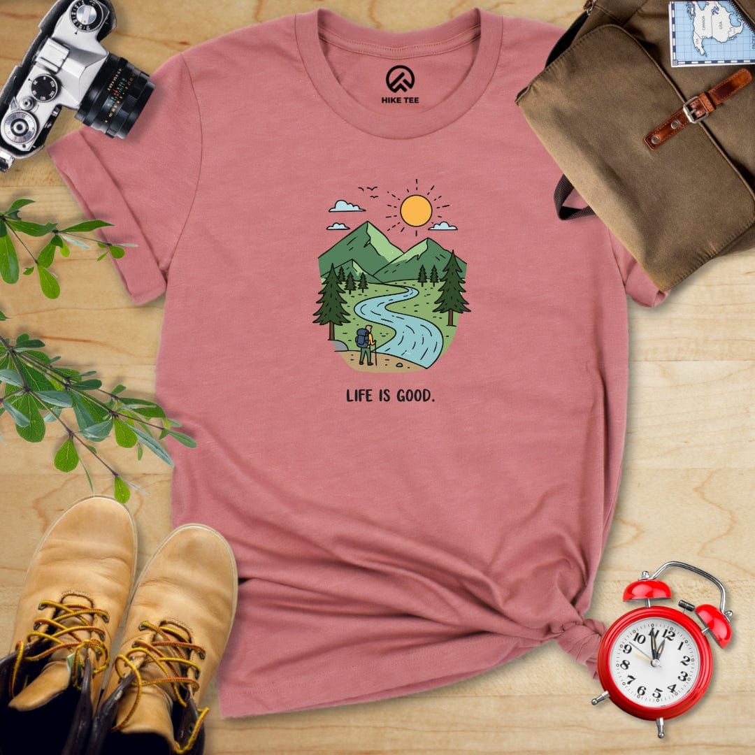 Hike Tee T-Shirt Heather Mauve / S Life Is Good Hiking Shirt