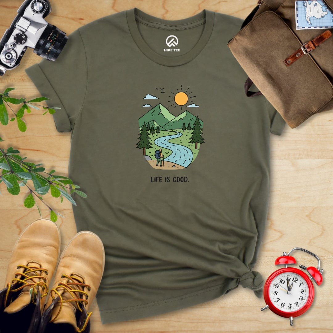 Hike Tee T-Shirt Military Green / S Life Is Good Hiking Shirt