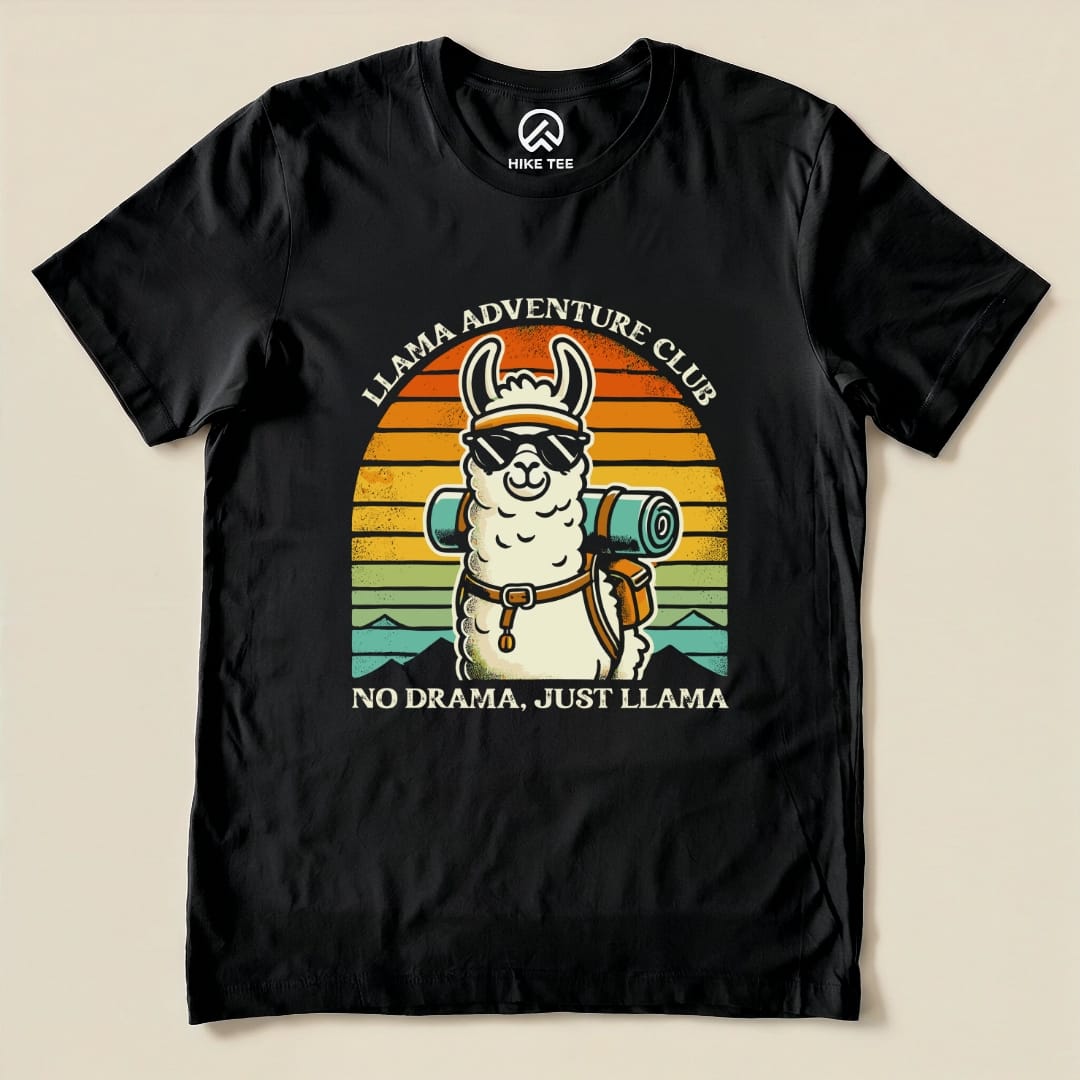 Llama Adventure Club Hiking Shirt Hike Tee T-Shirt Black / S