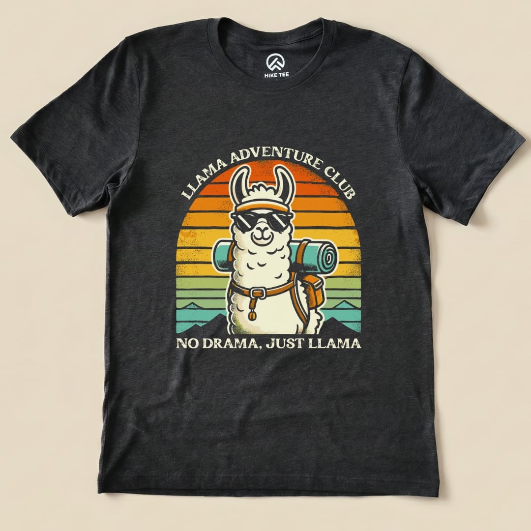 Llama Adventure Club Hiking Shirt Hike Tee T-Shirt Dark Grey Heather / S