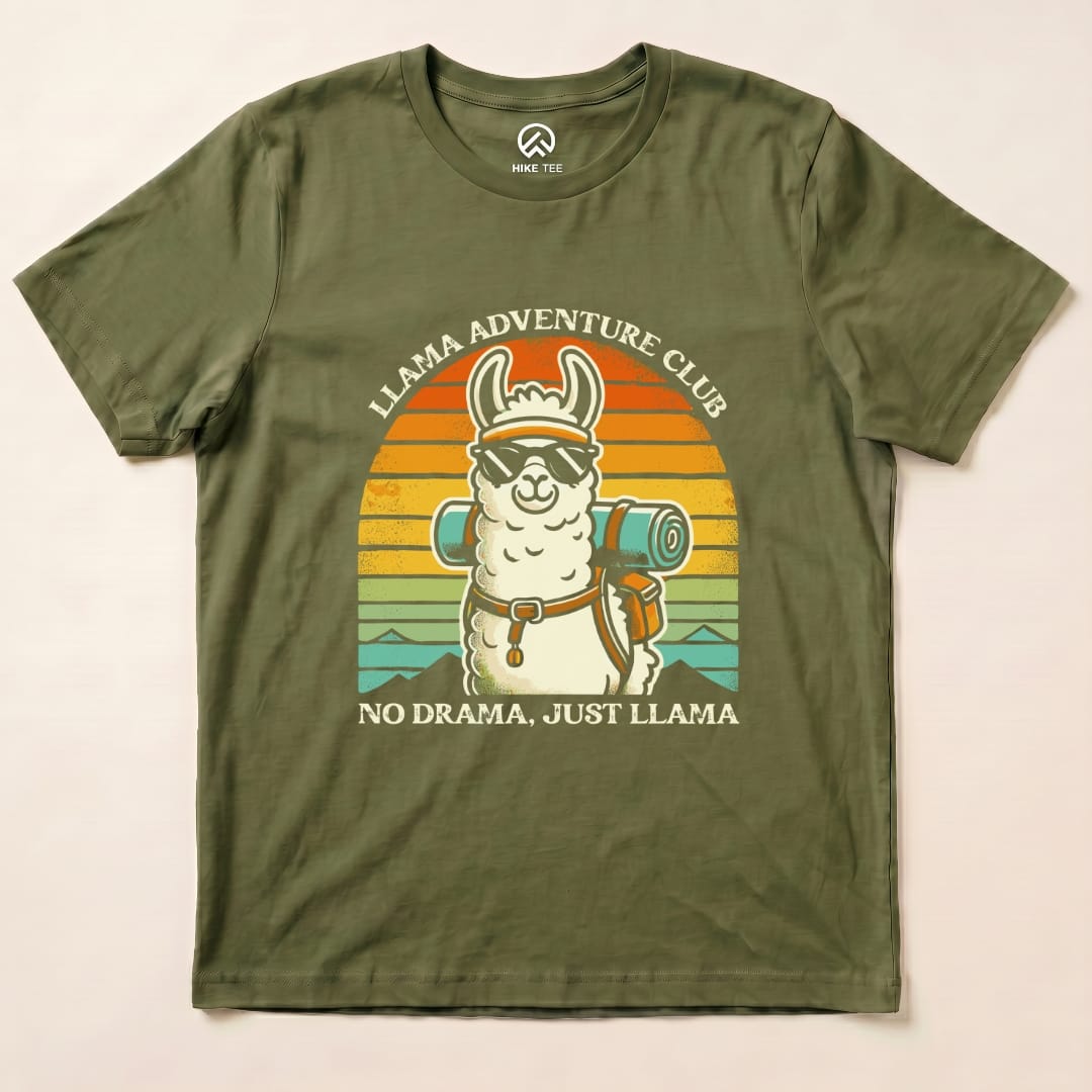 Llama Adventure Club Hiking Shirt Hike Tee T-Shirt Military Green / S
