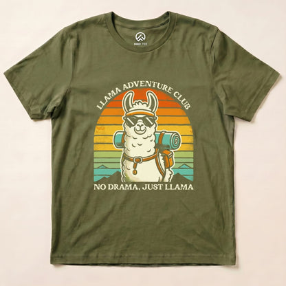 Llama Adventure Club Hiking Shirt Hike Tee T-Shirt Military Green / S