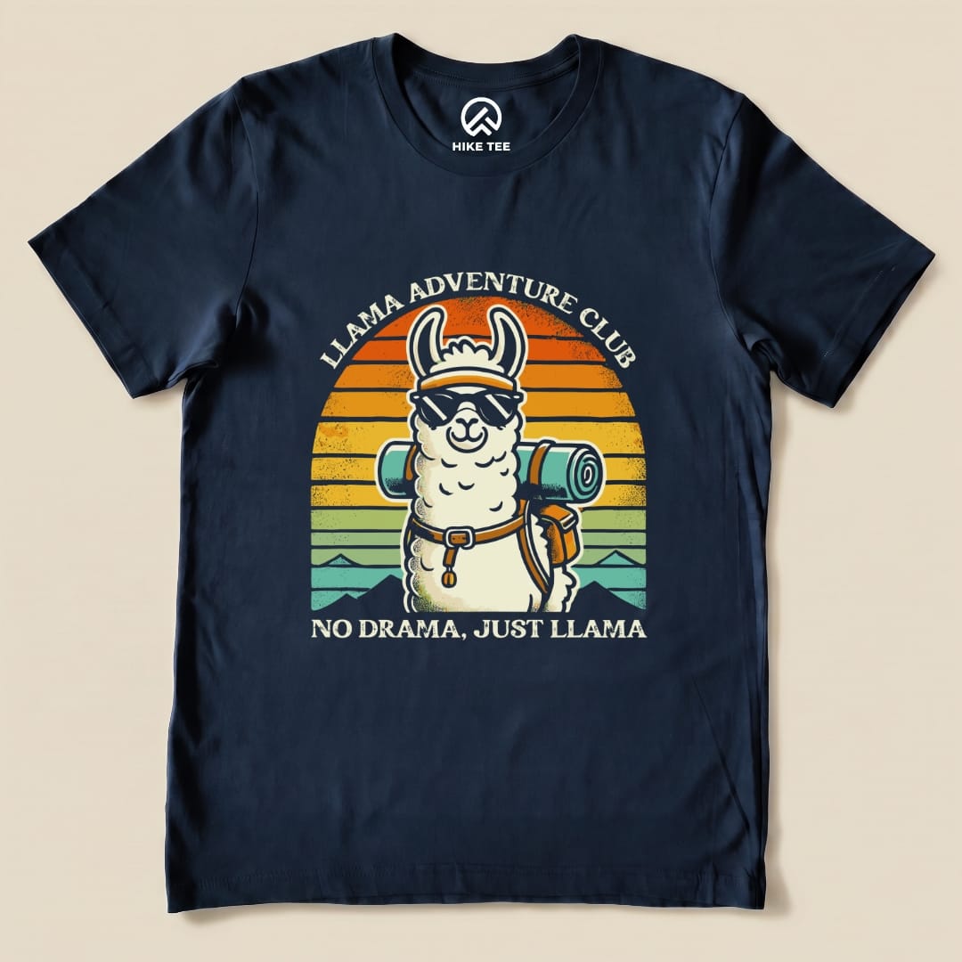 Llama Adventure Club Hiking Shirt Hike Tee T-Shirt Navy / S