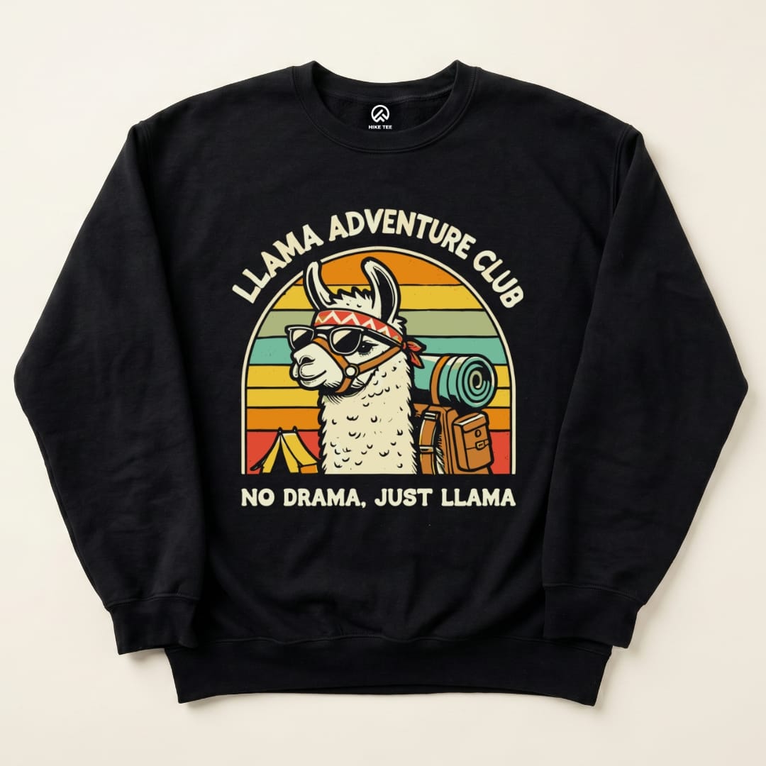Llama Adventure Club Sweatshirt Hike Tee Sweatshirt Black / S