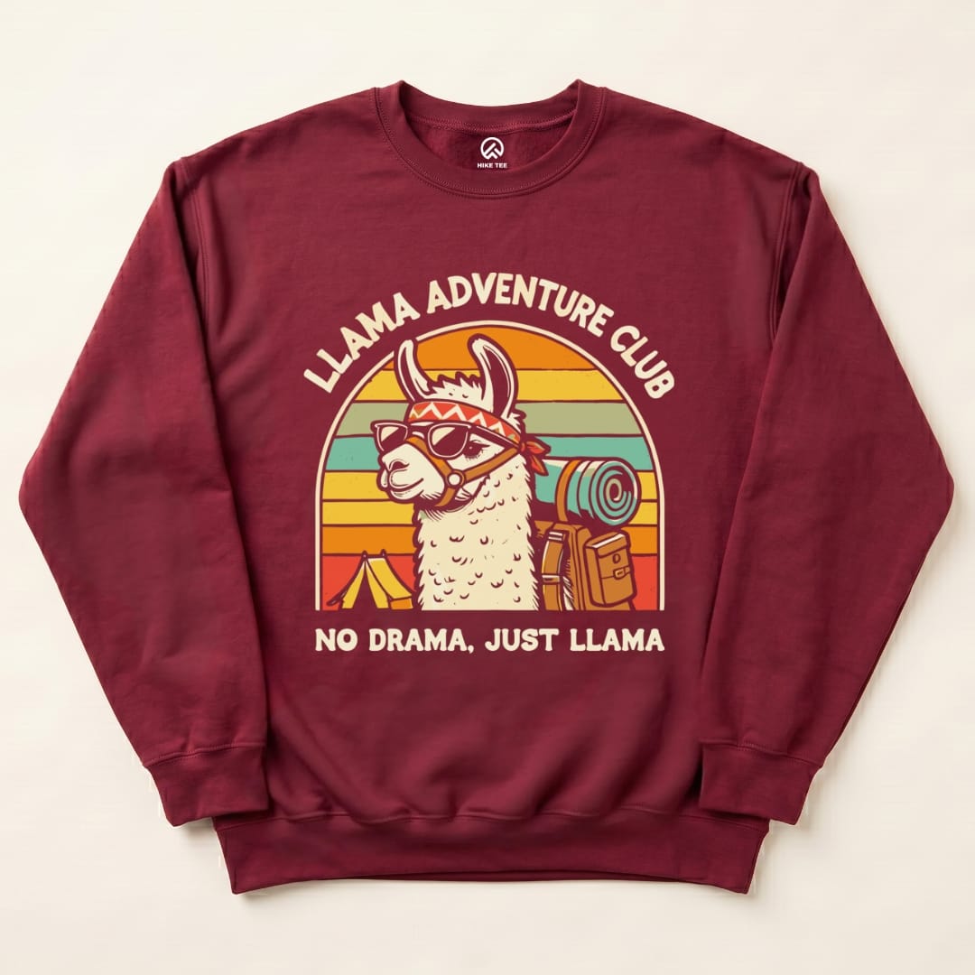 Llama Adventure Club Sweatshirt Hike Tee Sweatshirt Maroon / S