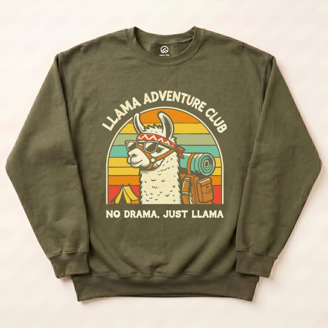 Llama Adventure Club Sweatshirt Hike Tee Sweatshirt Military Green / S