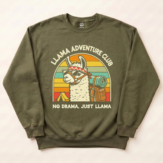 Llama Adventure Club Sweatshirt Hike Tee Sweatshirt Military Green / S