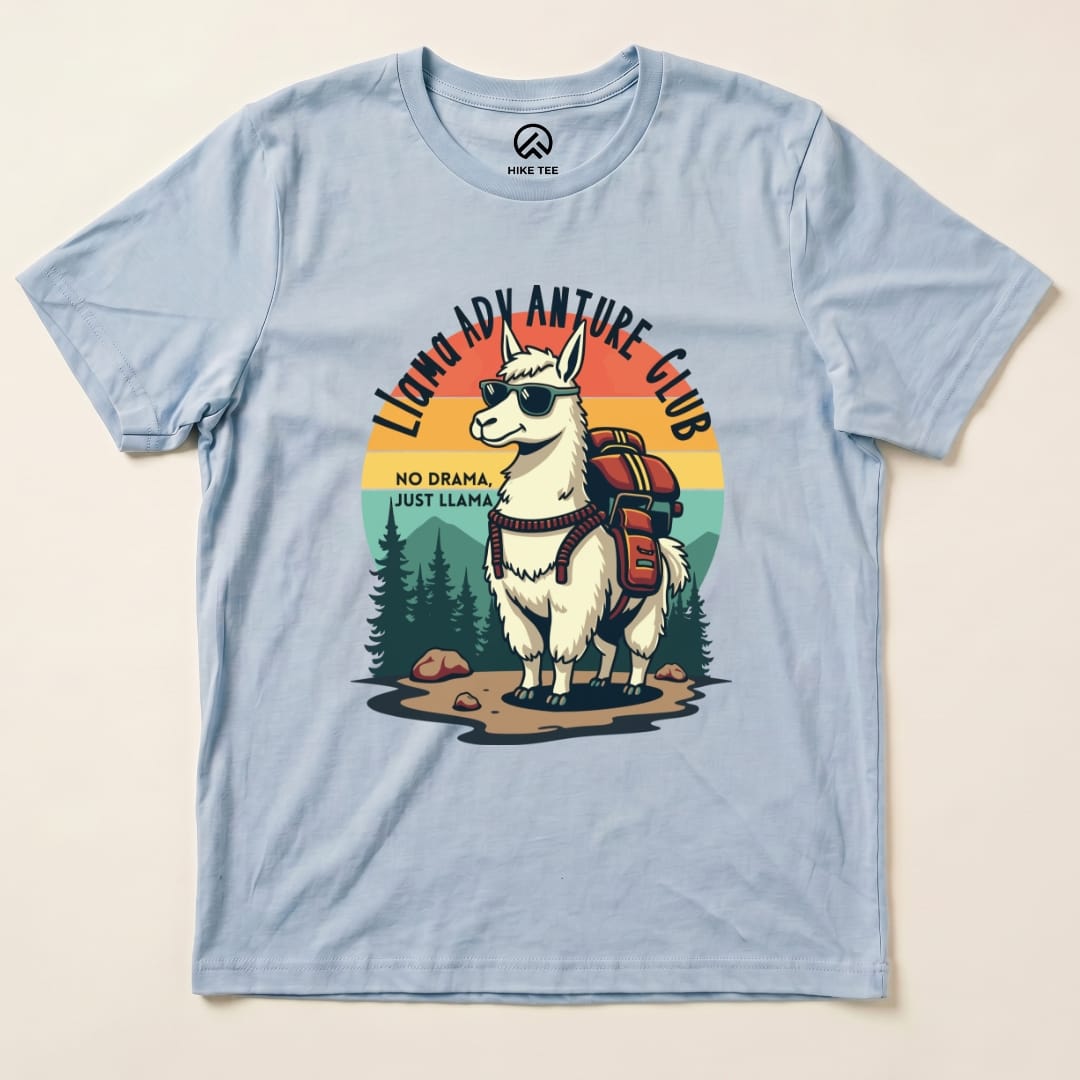 Llama Adventure Hike Club Shirt Hike Tee T-Shirt Baby Blue / S