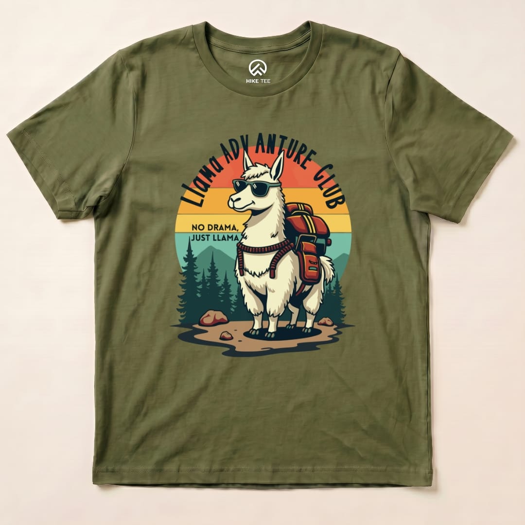 Llama Adventure Hike Club Shirt Hike Tee T-Shirt Military Green / S