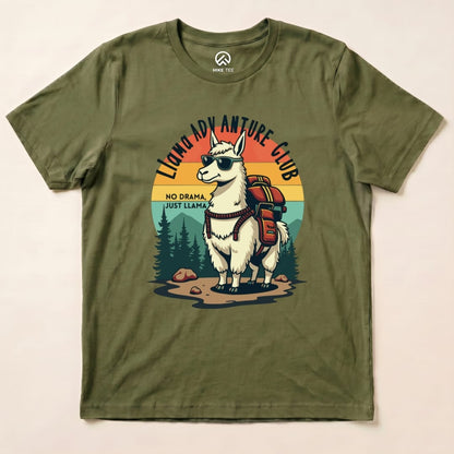 Llama Adventure Hike Club Shirt Hike Tee T-Shirt Military Green / S