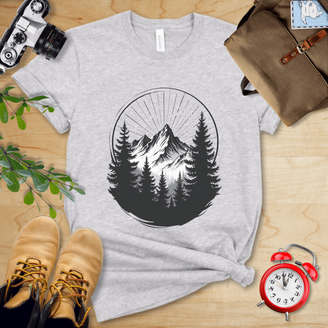 Printify T-Shirt Athletic Heather / S Monochrome Mountains Shirt