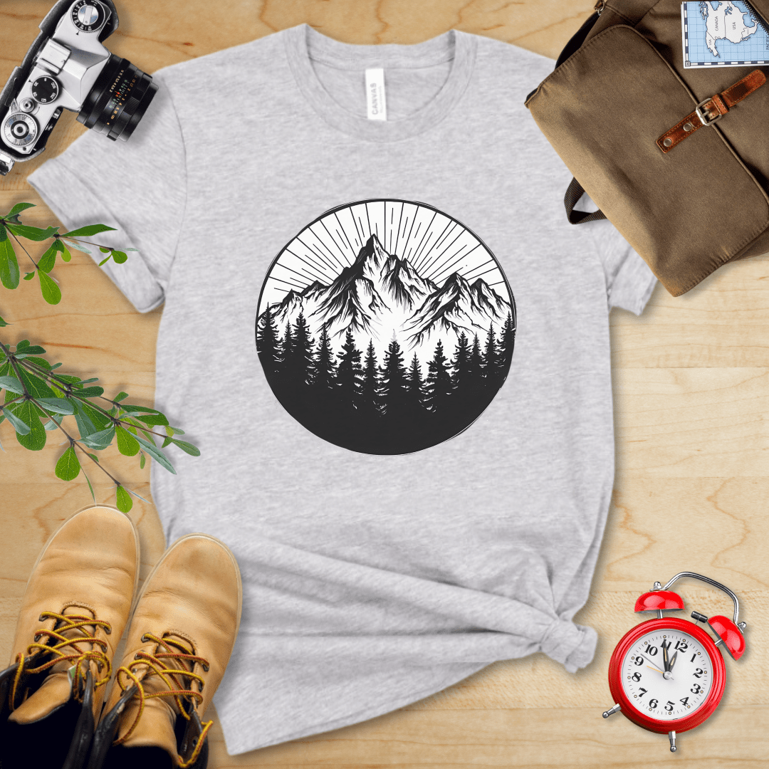 Printify T-Shirt Athletic Heather / S Monochrome Mountains Shirt