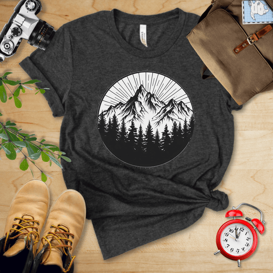 Printify T-Shirt Dark Grey Heather / S Monochrome Mountains Shirt