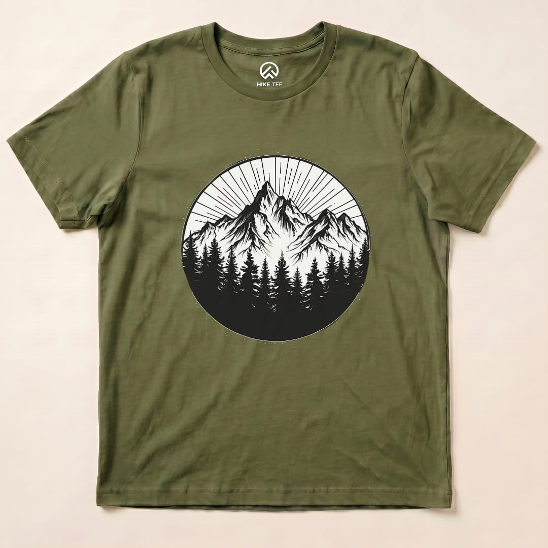 Monochrome Mountains Shirt Hike Tee T-Shirt Military Green / S