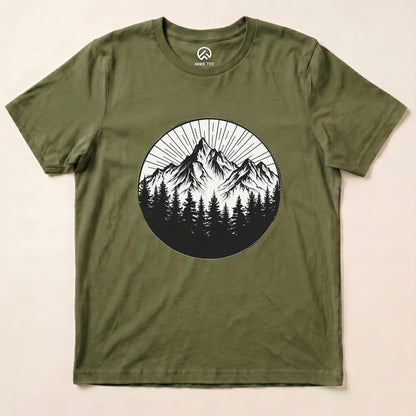 Monochrome Mountains Shirt Hike Tee T-Shirt Military Green / S