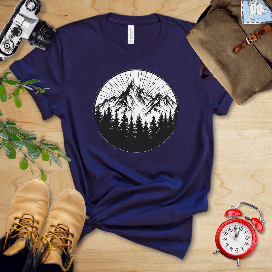 Printify T-Shirt Navy / S Monochrome Mountains Shirt