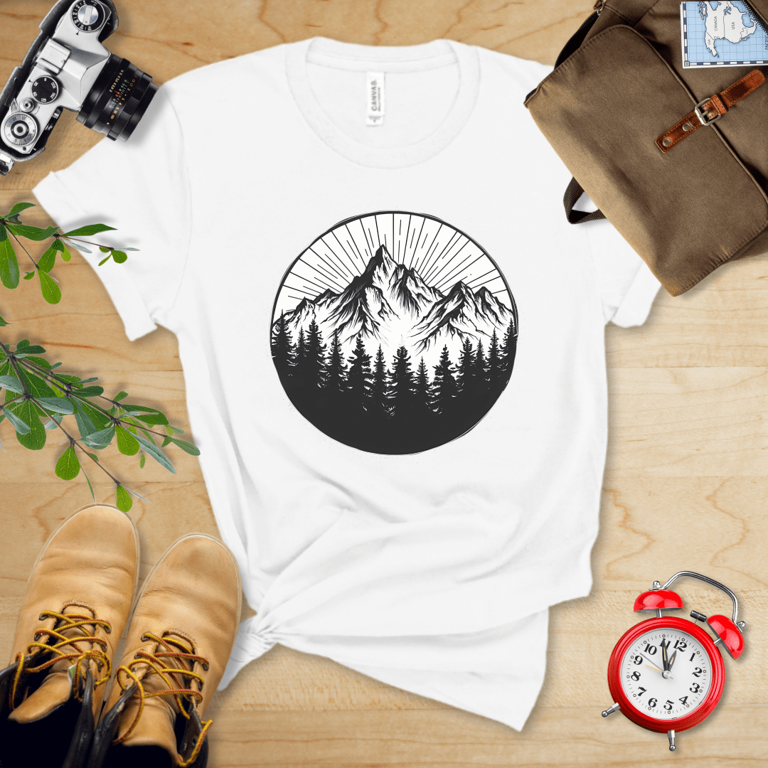 Printify T-Shirt White / S Monochrome Mountains Shirt